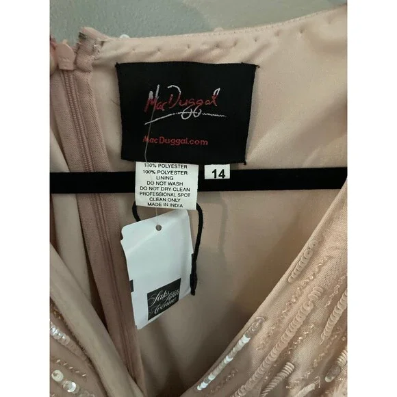 Mac Duggal Blush Pink Embellished Cap Sleeve Faux Wrap Trumpet Gown Dress 14 - Picture 6 of 13